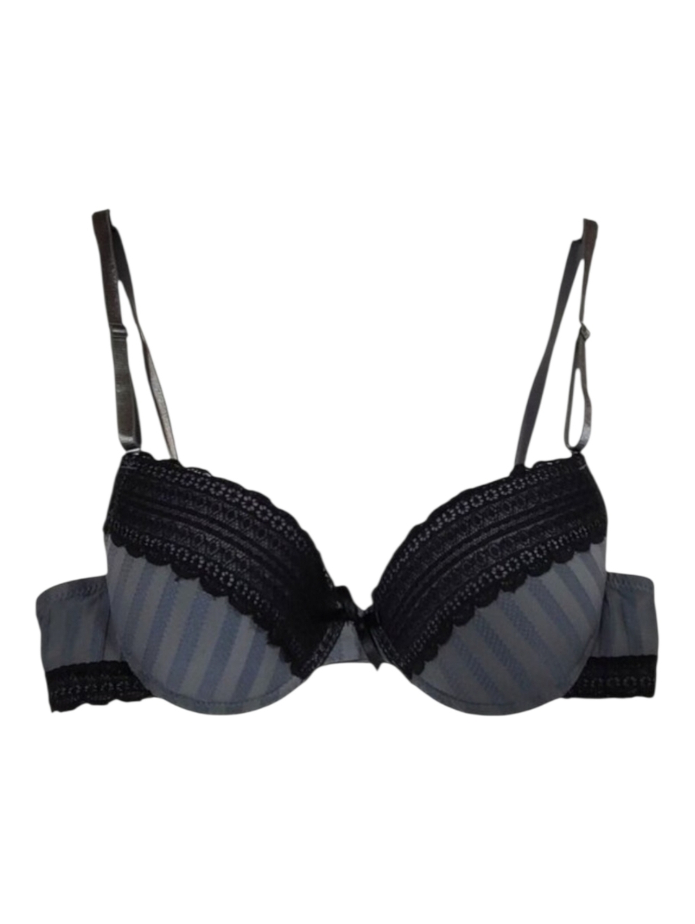 34C Underwire Push-Up Bra Convertible Removable Straps Gray Black Stripes